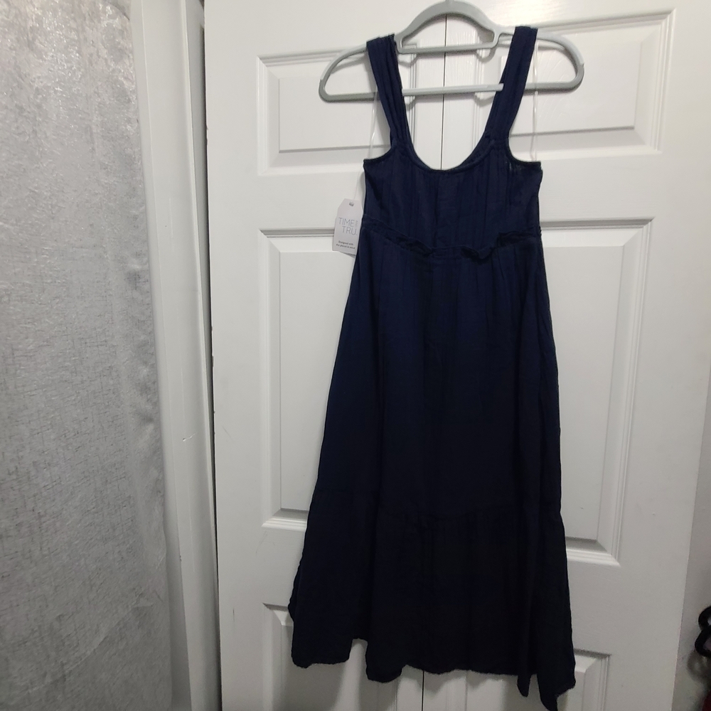Time and Tru Deep Blue Cotton‎ Midi Tiered Dress NWT - Picture 6 of 16